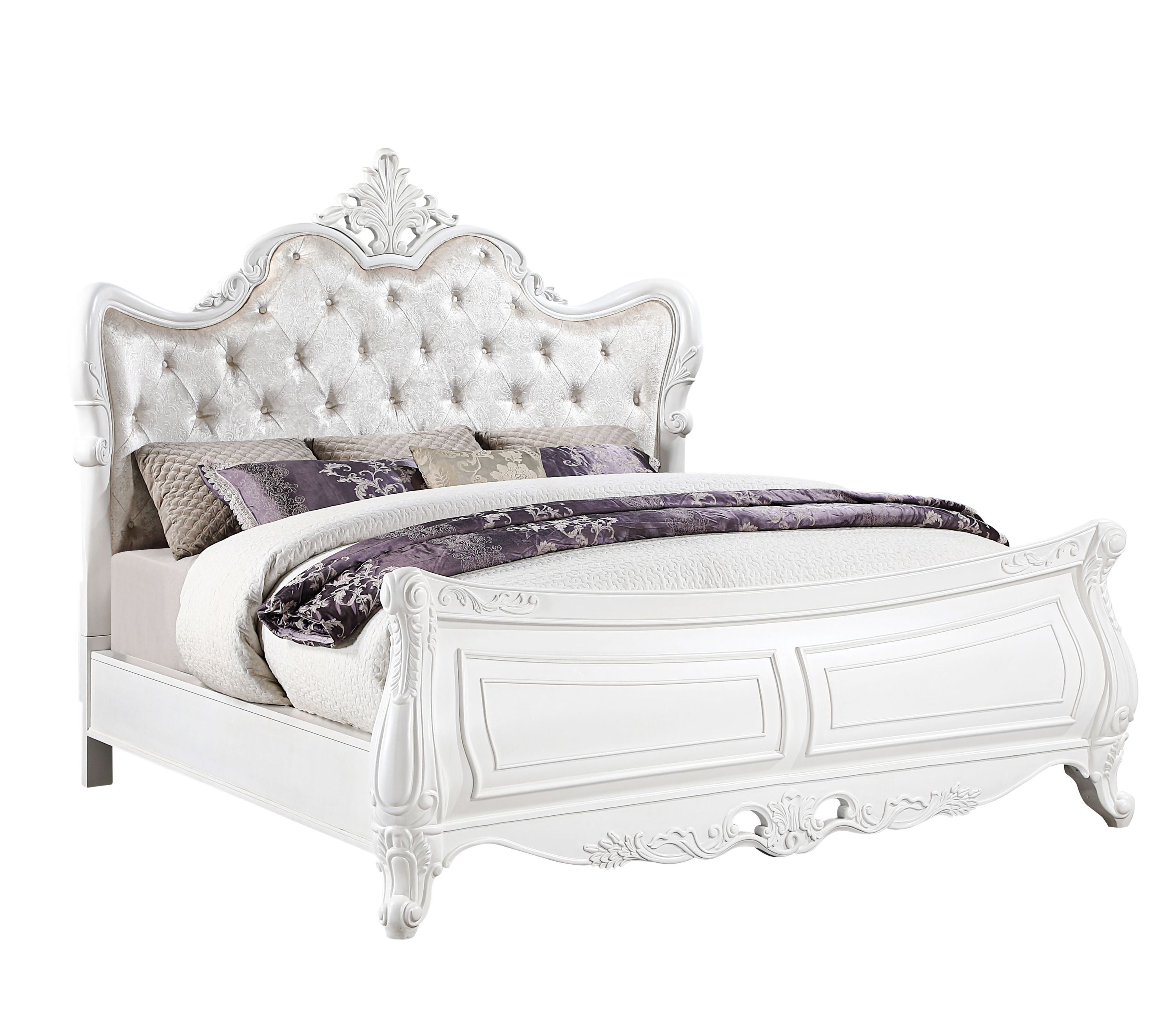 Modern Pearl White Wood Queen Bed - Opulent Style