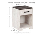 Whitewash one-drawer night stand with dark top and open storage compartment