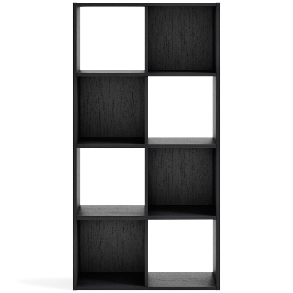 Black 8-cube organizer with open square compartments and grid frame
