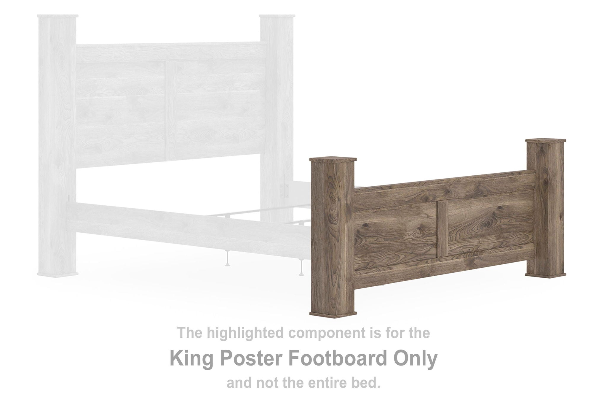Brown king poster footboard with four posts and carved wood panels
