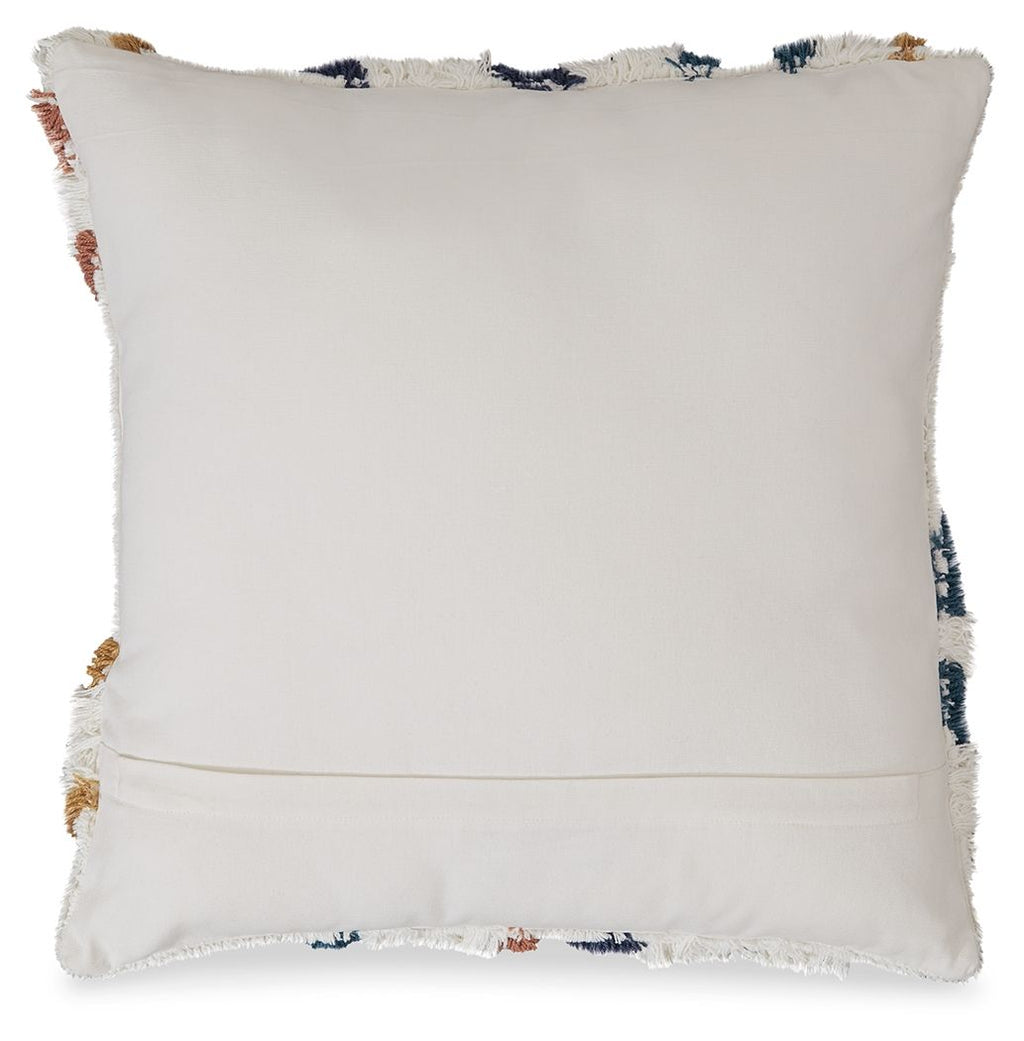 Evermore pillow back in smooth white fabric with fringe edging