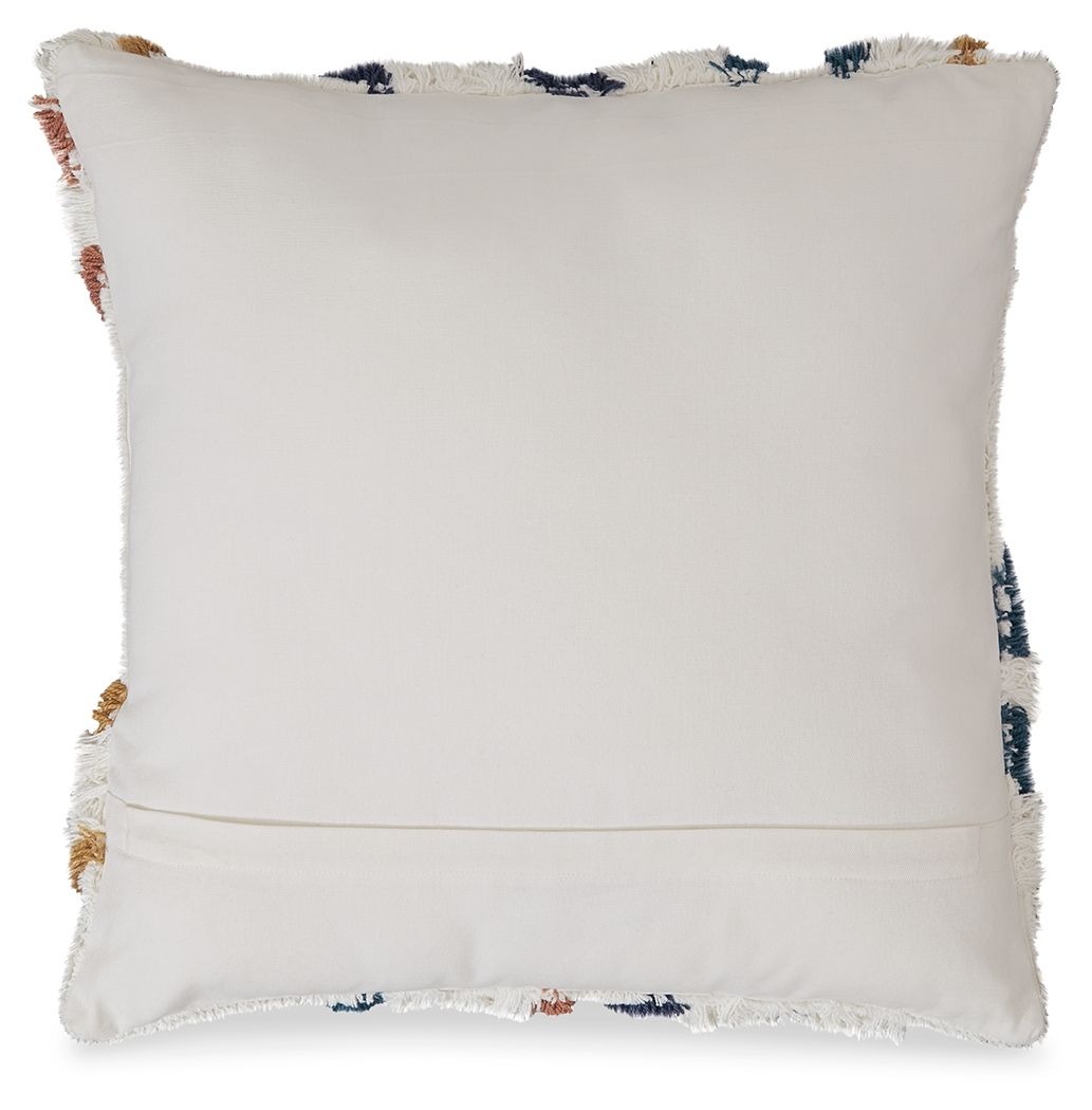 Evermore pillow back in smooth white fabric with fringe edging