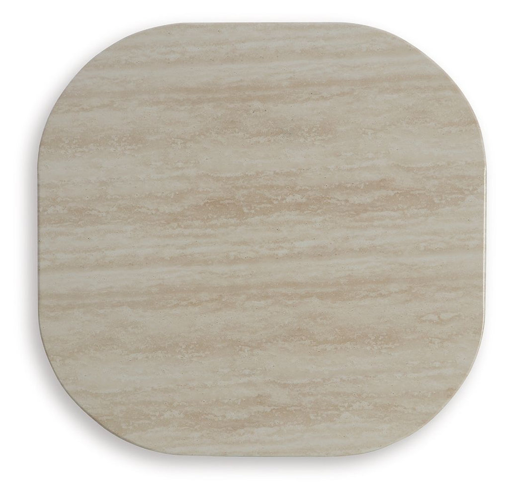 Beige round tabletop with smooth stone-like finish