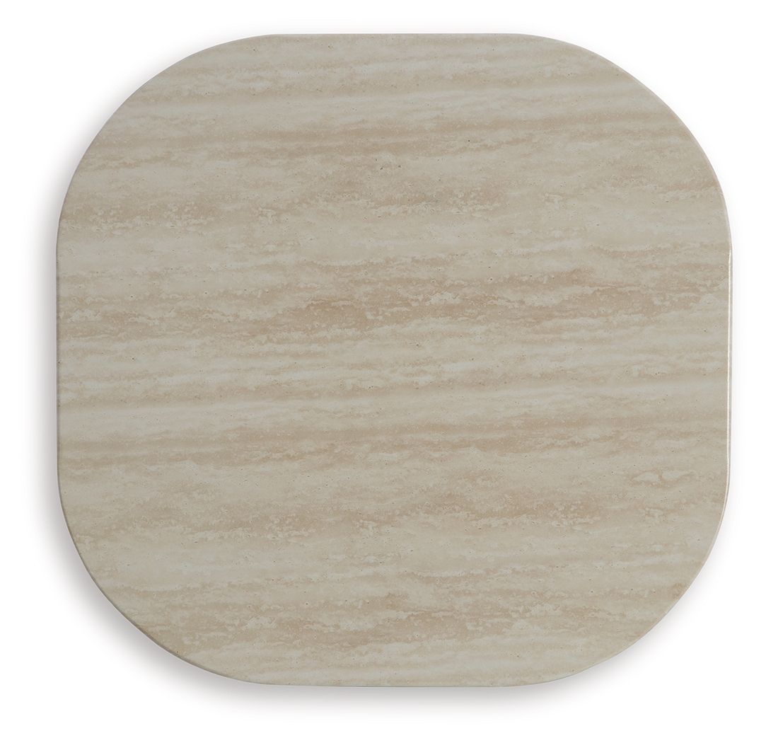 Beige round tabletop with smooth stone-like finish