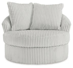 Swivel chair with ribbed light fabric and two back cushions, front view