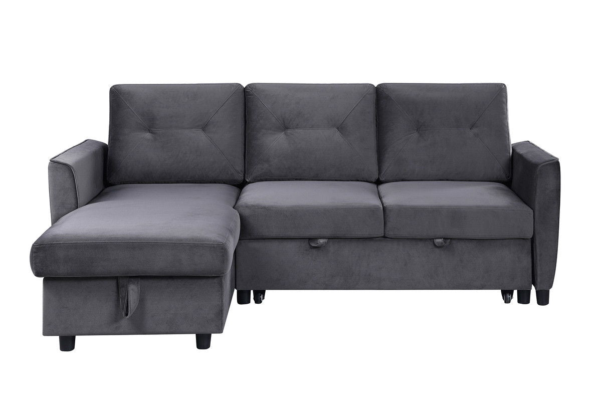 Hudson - Velvet Reversible Sleeper Sectional Sofa With Storage Chaise - Dark Gray