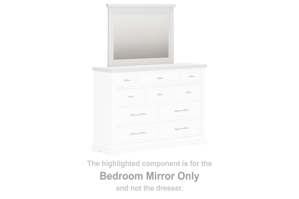 Rectangular white bedroom mirror with raised wood frame