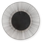 Round accent mirror back with black mounting plate and black/gold ribbed rim