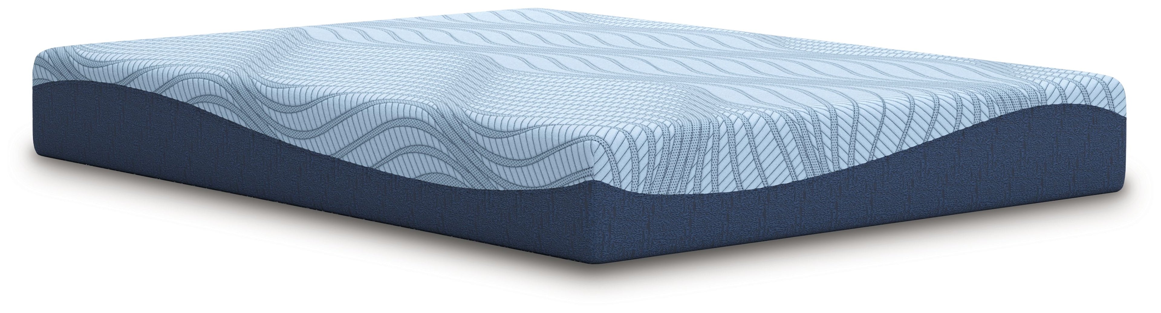 Blue memory foam mattress with quilted top and dark blue side border