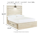 Light wood panel bed with upholstered mattress and underbed storage drawers