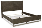 Grayish-brown panel bed frame showing open platform base and white mattress