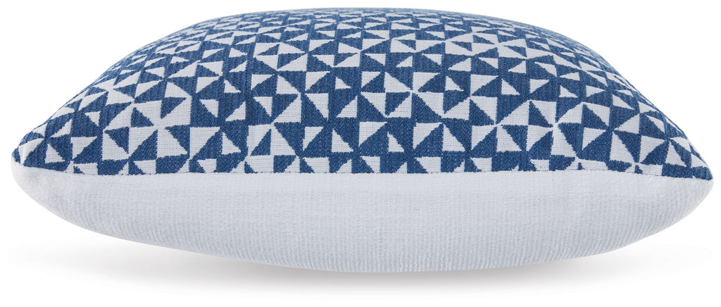 Jaycott Next-Gen Nuvella blue patterned pillow with light fabric trim