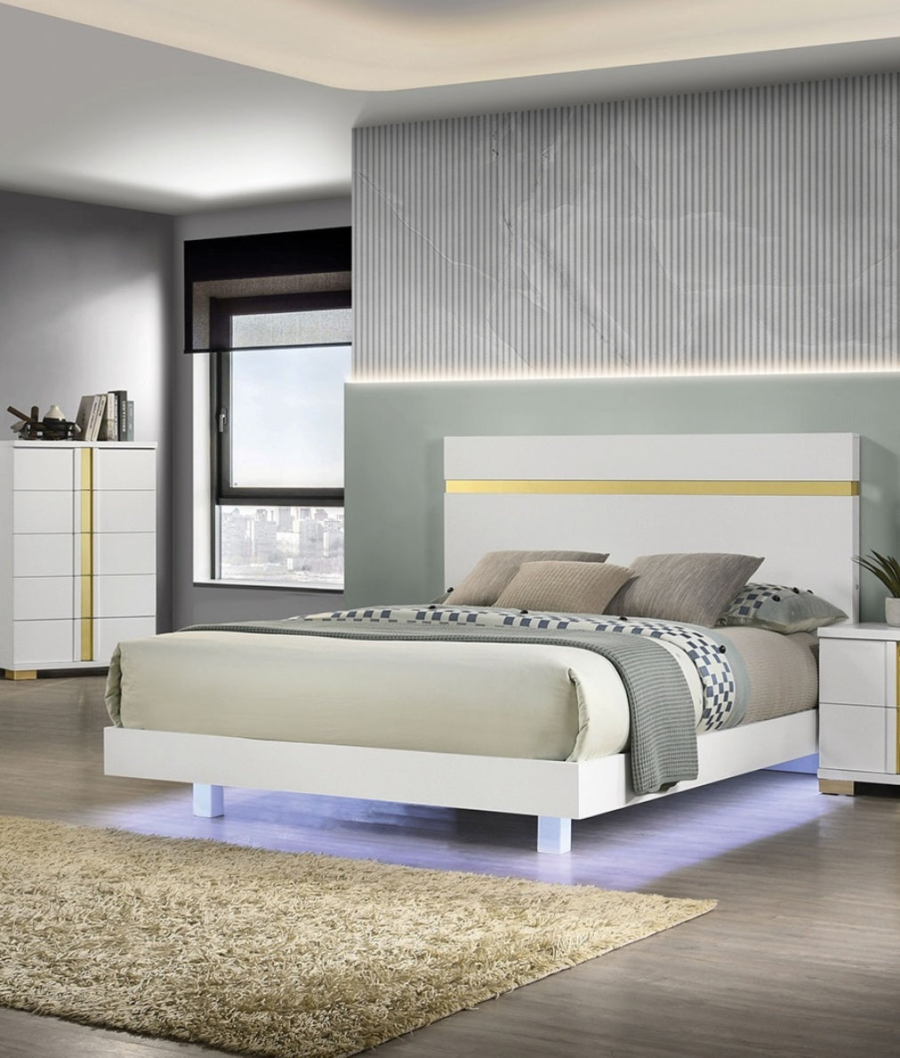 White Queen Bedframe with Underbed LED & Modern Acrylic Trim