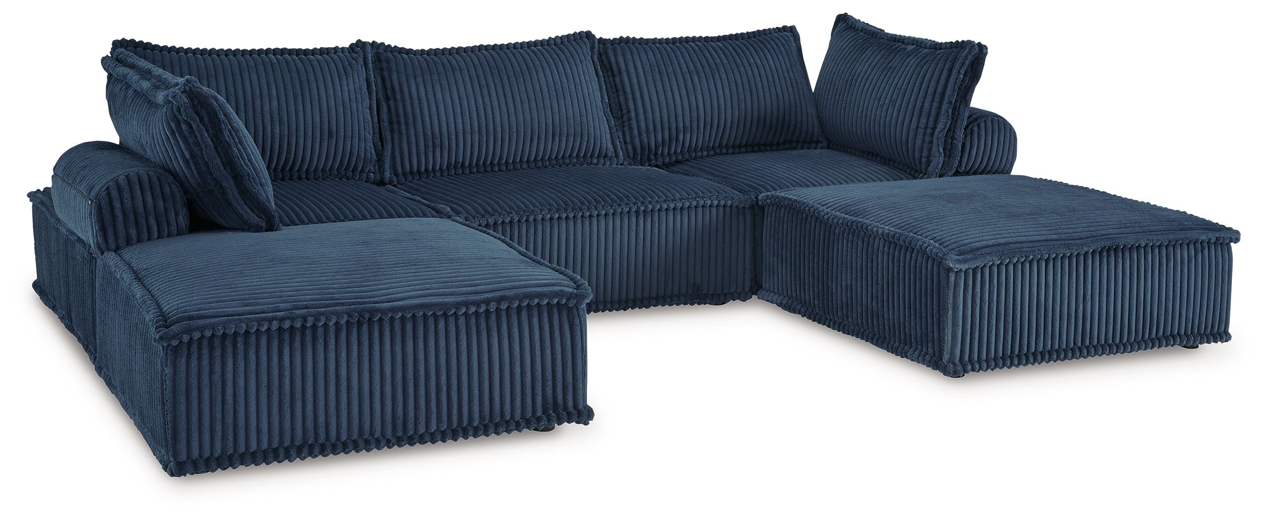 Navy modular sectional sofa with corner chaise and multiple seat cushions