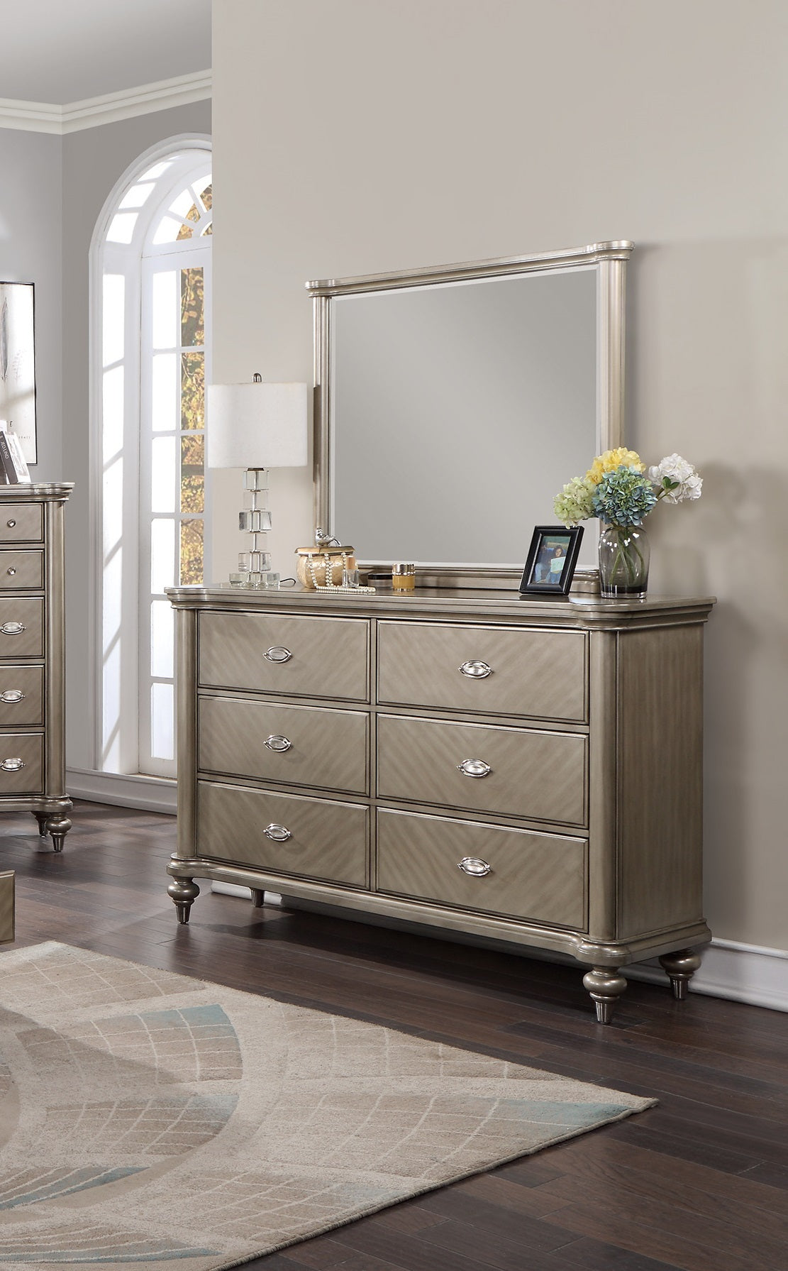 Luxury Silver Champagne Dresser Mirror Bedroom Storage