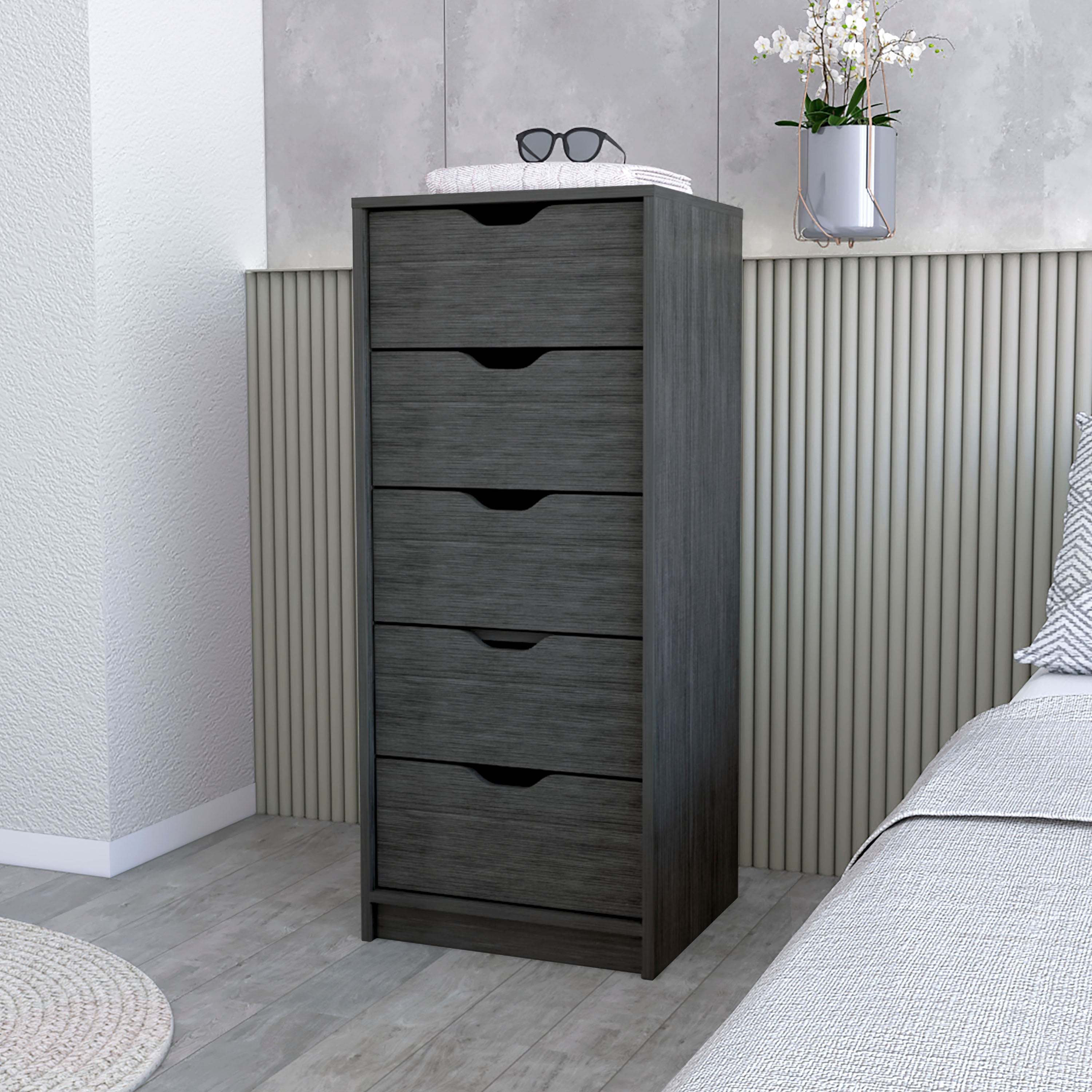Smokey Oak Narrow 5-Drawer Dresser: Compact Storage Solution