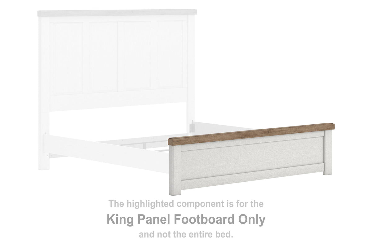 King panel footboard with white frame and light brown top rail