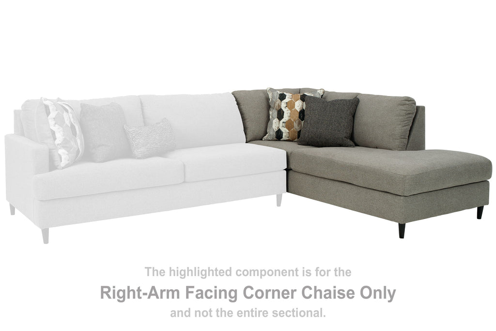 Dark gray right-arm corner chaise with low back cushions and tapered legs