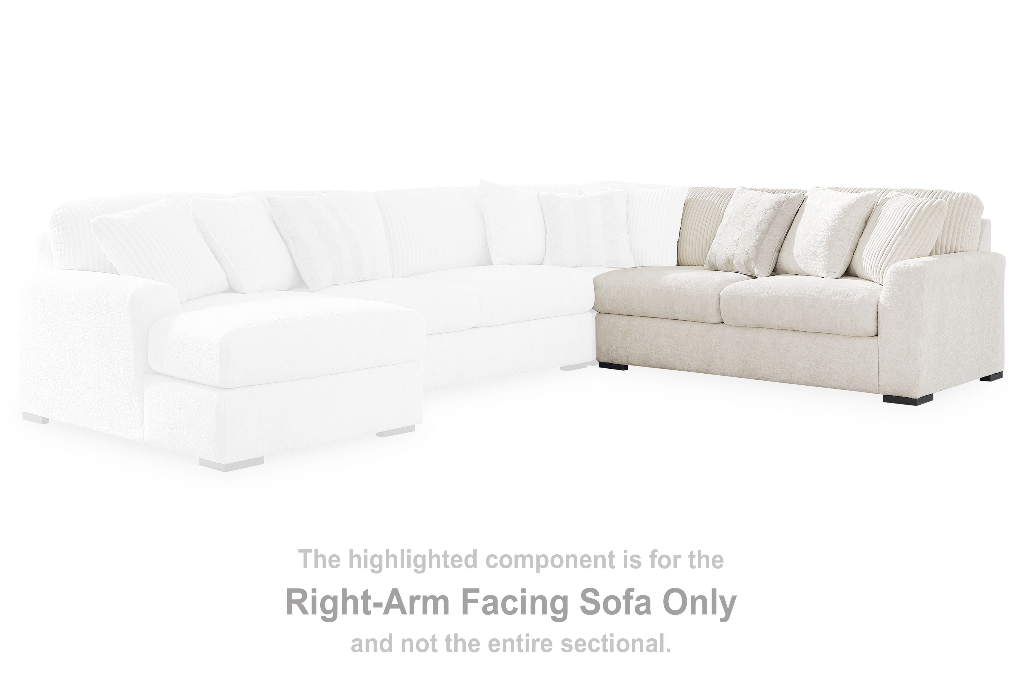 Ivory sectional sofa with right-facing chaise section and loose seat cushions