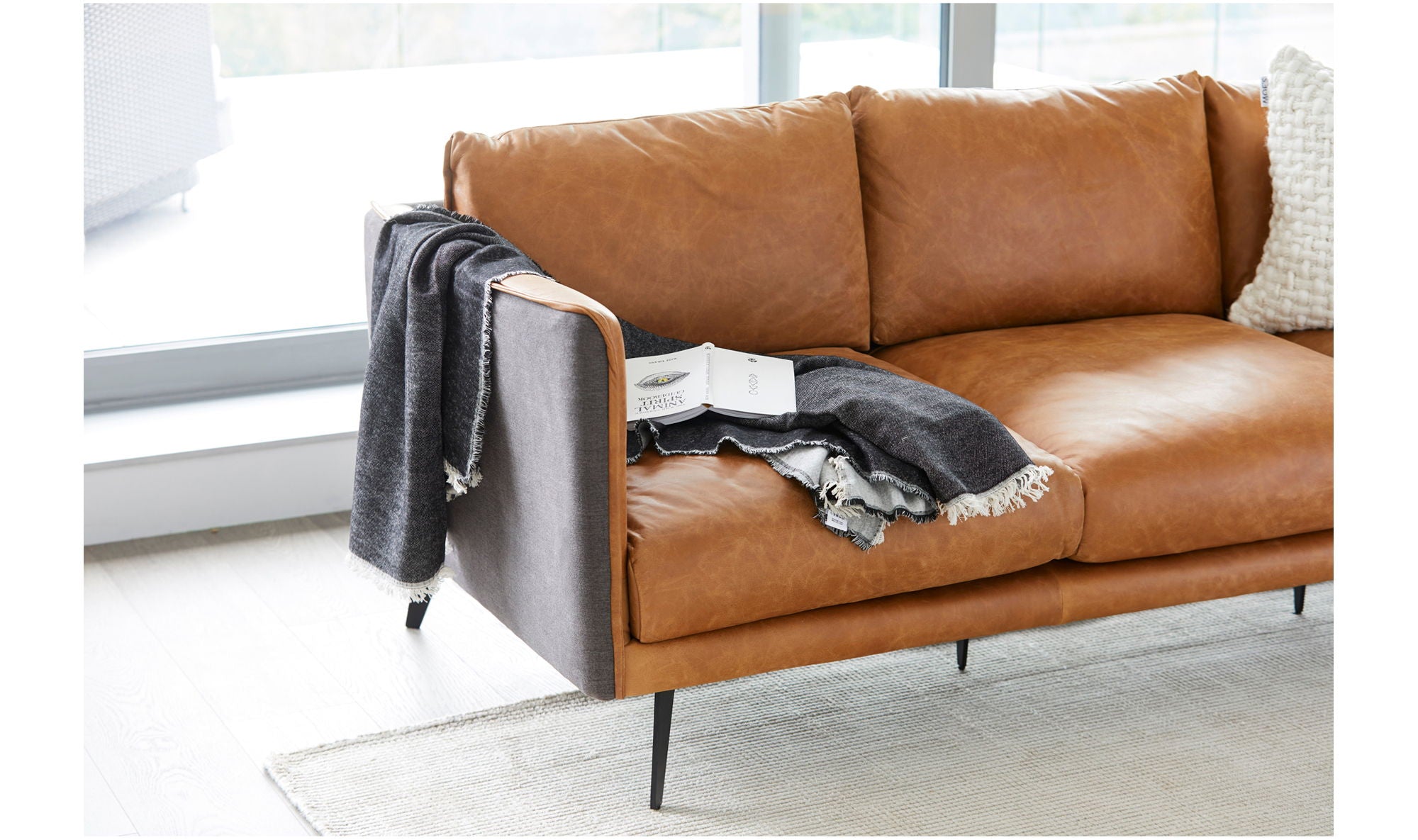 Messina Leather Sofa - Cognac Brown Top-Grain Leather - Stylish and Comfortable Living Room Furniture