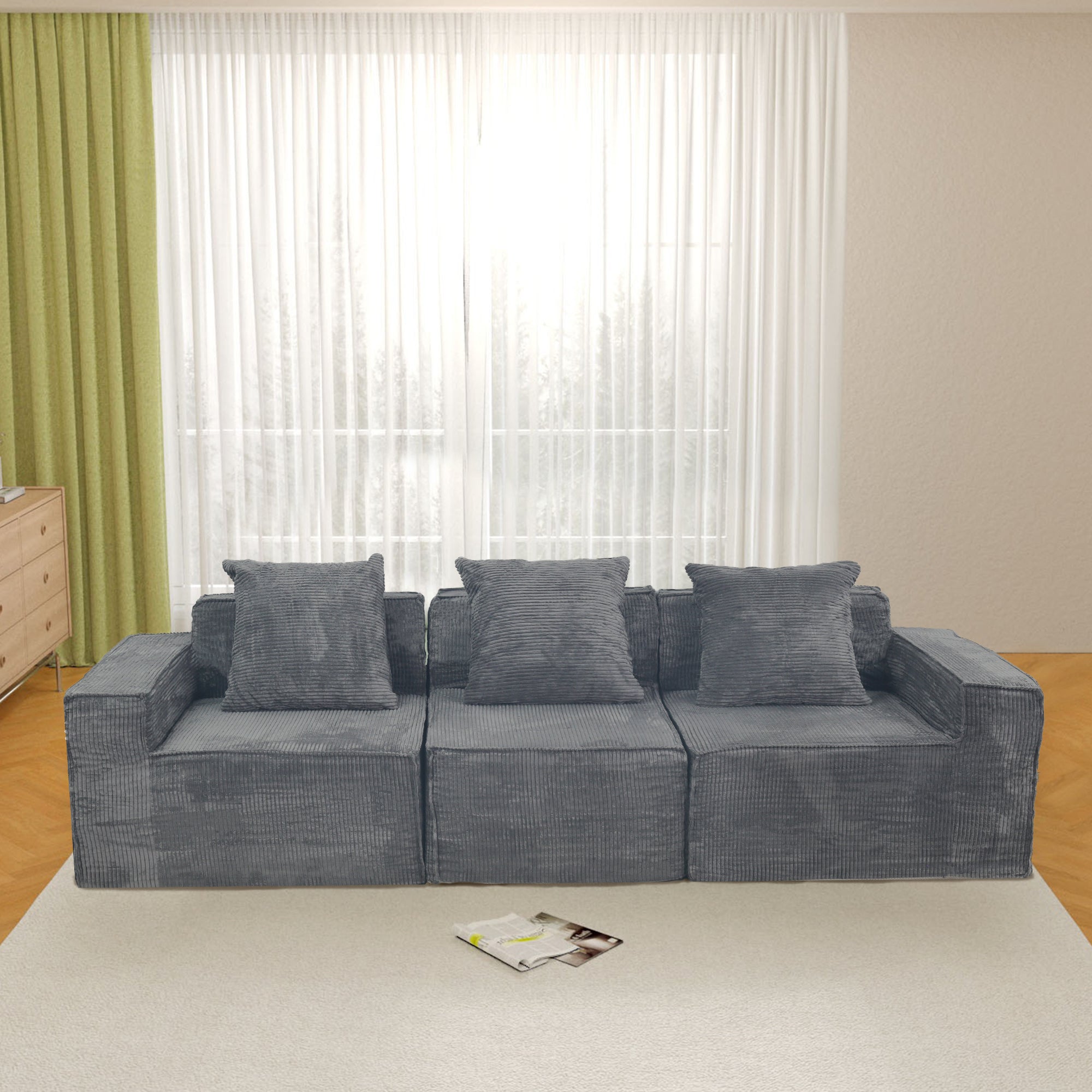 Chenille Floor Couch Sofa Bed - Dark Grey Convertible Futon