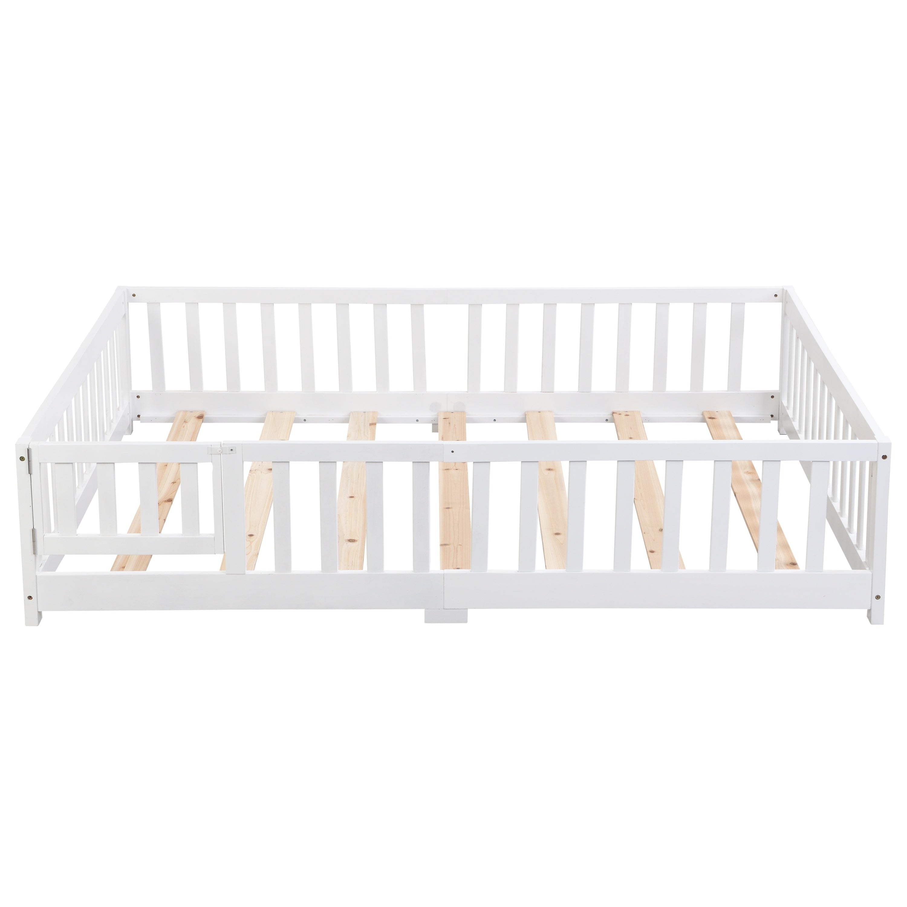 White Solid Pine Full Size Floor Bed with Door & Guardrails