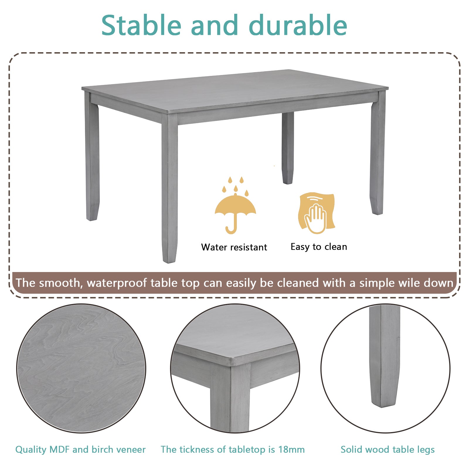 5 Pc Modern Dining Set w/Table & 4 Chairs, Gray