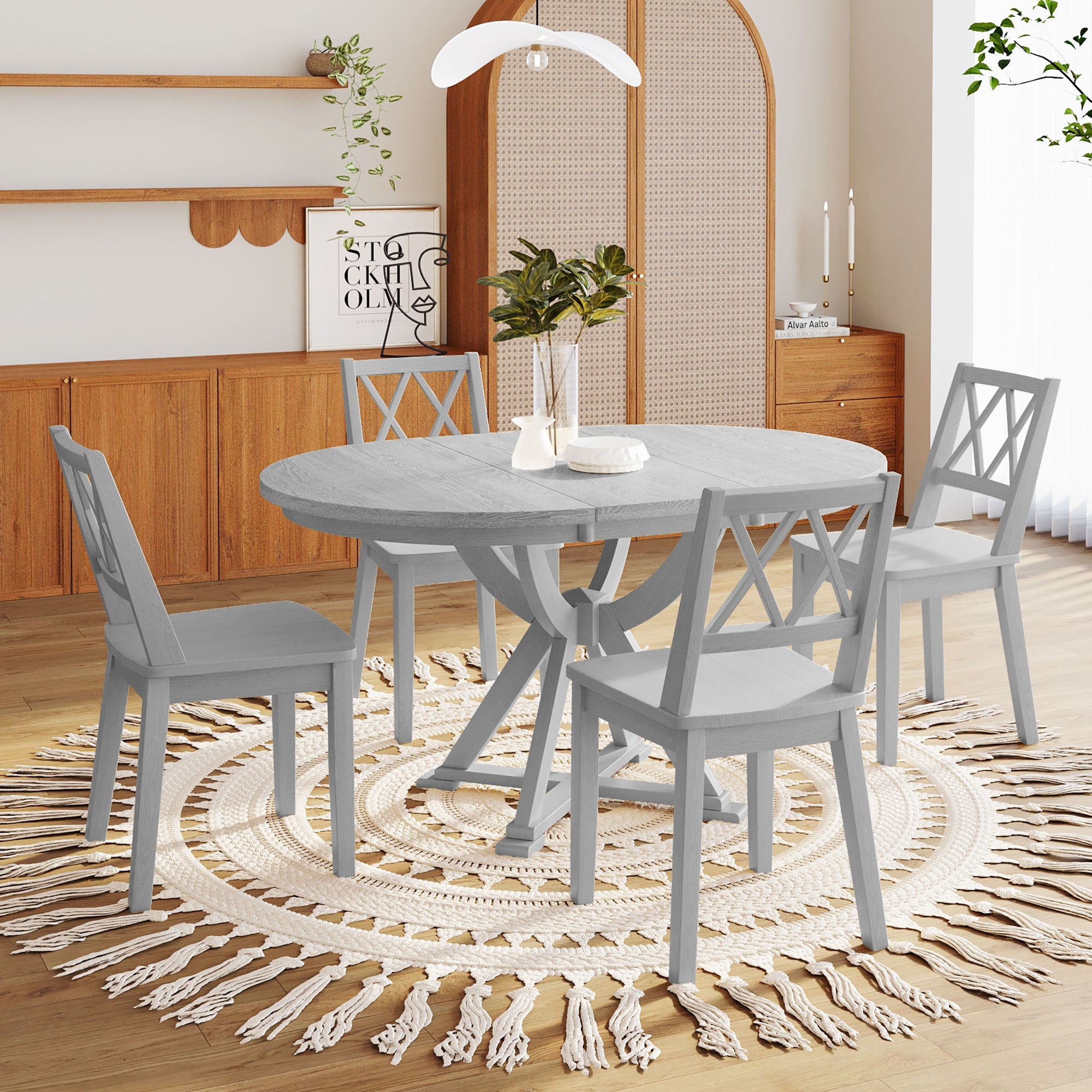 Mid-Century 5-Pc. Dining Set w/Leaf, Grey