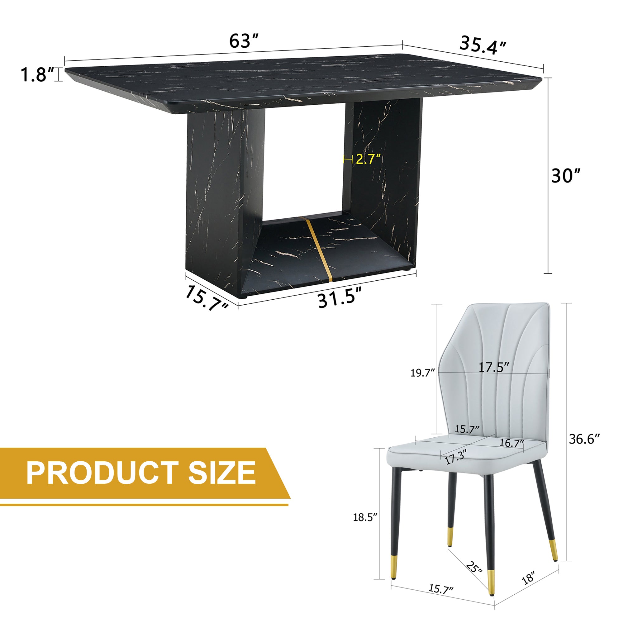 Black Marble Dining Set w/ 4 Gray Chairs