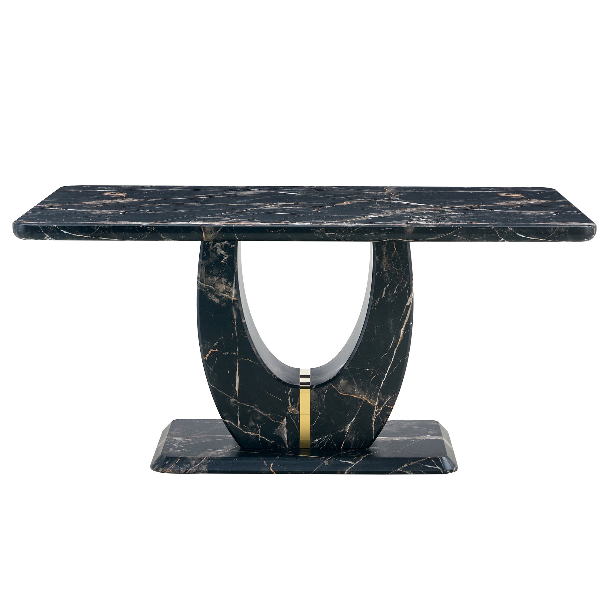 Black Marble Dining Set with 4 White Chairs