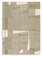 Abbotton rug with light brown, gray, and cream geometric patchwork pattern