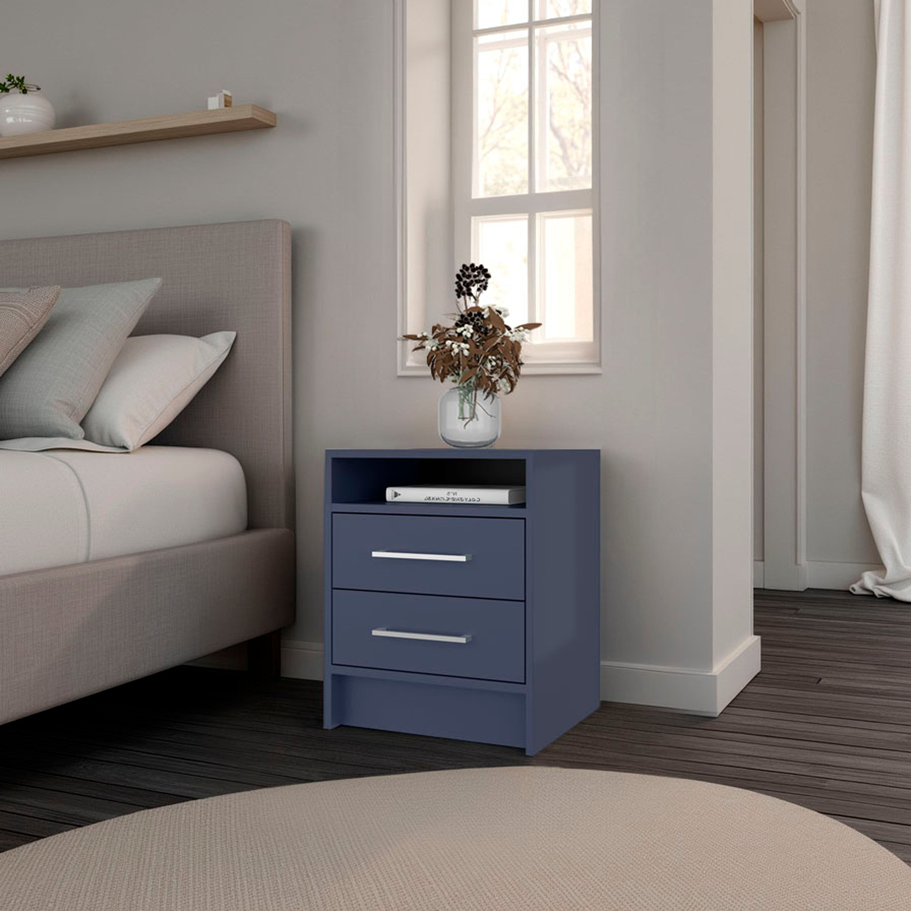 Alby Blue Nightstand: 2 Drawers, 1 Shelf - Bedroom Furniture