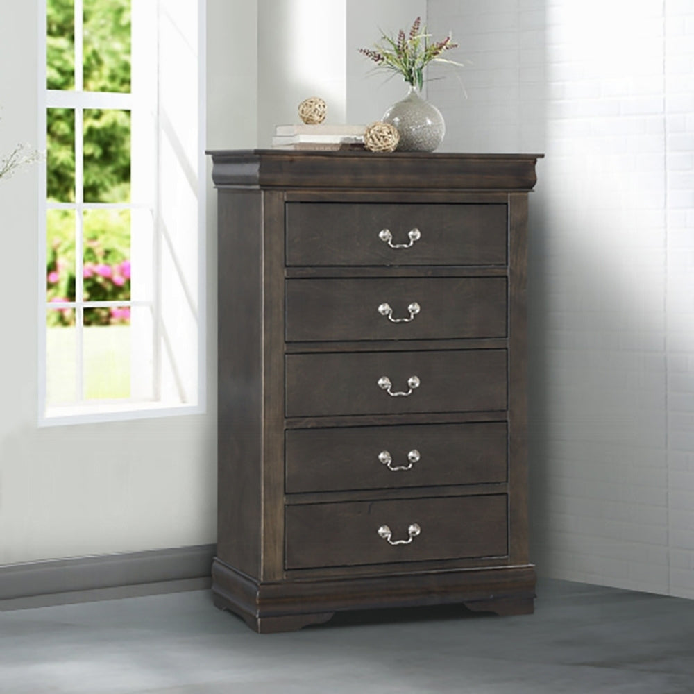 Sleek Dark Grey 5-Drawer Chest | Metal Handles