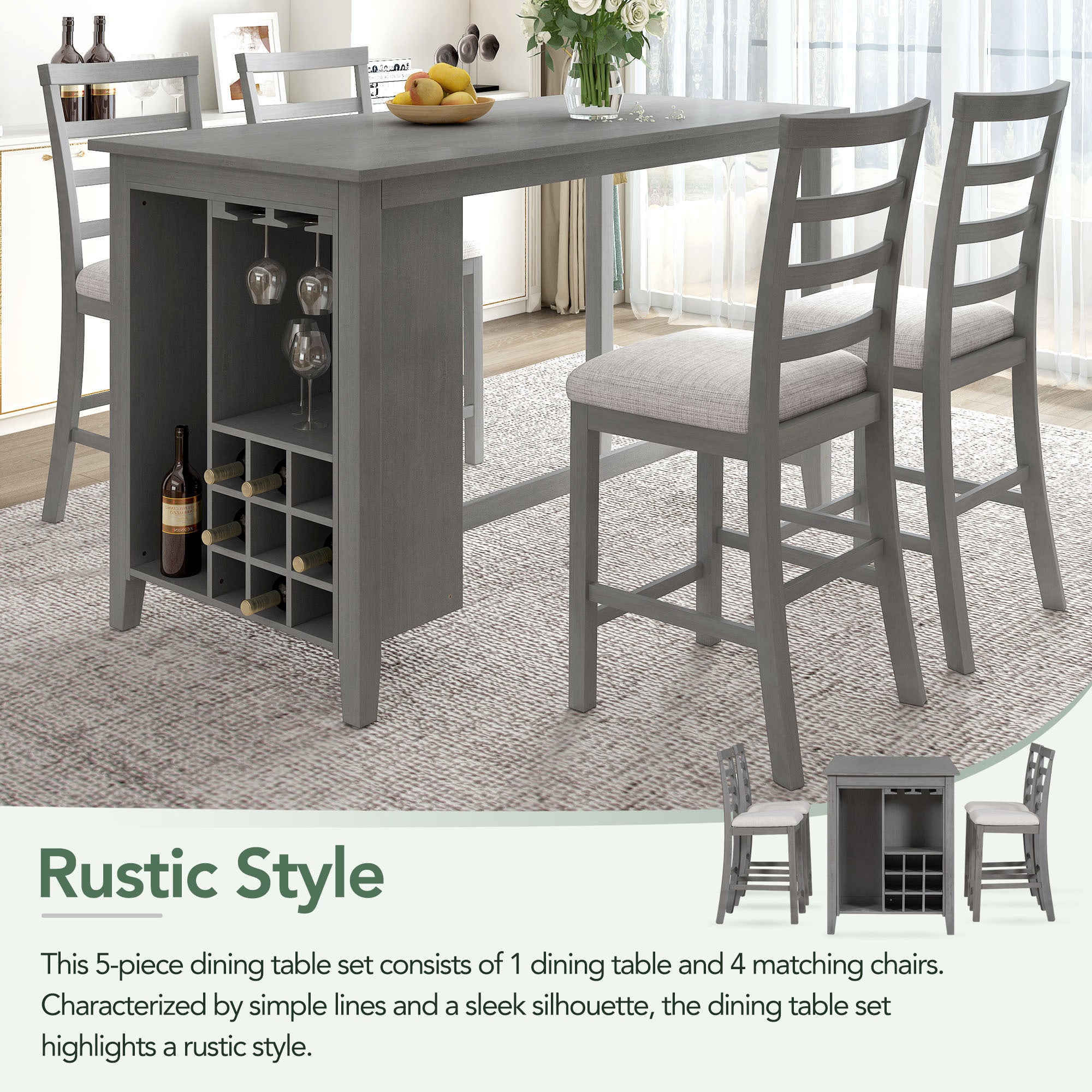 5-Piece Counter Height Dining Set (Gray)