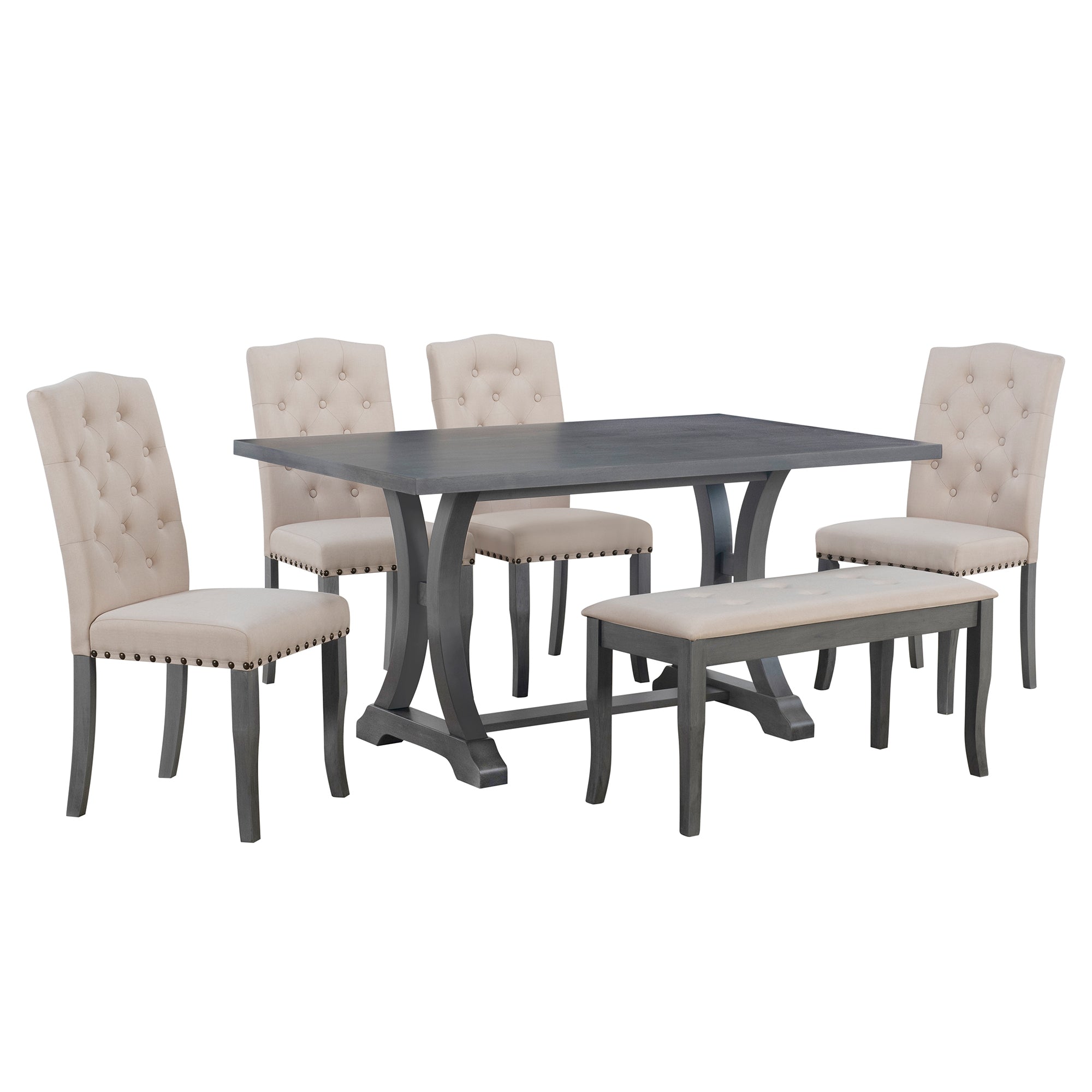 6-Pc Farmhouse Dining Set - Antique Gray