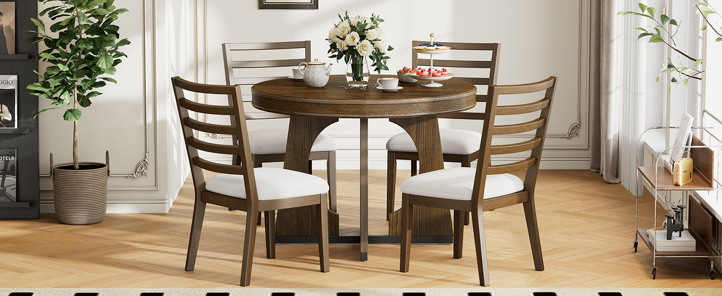 5-Pc Retro Rustic Dining Set (Walnut)