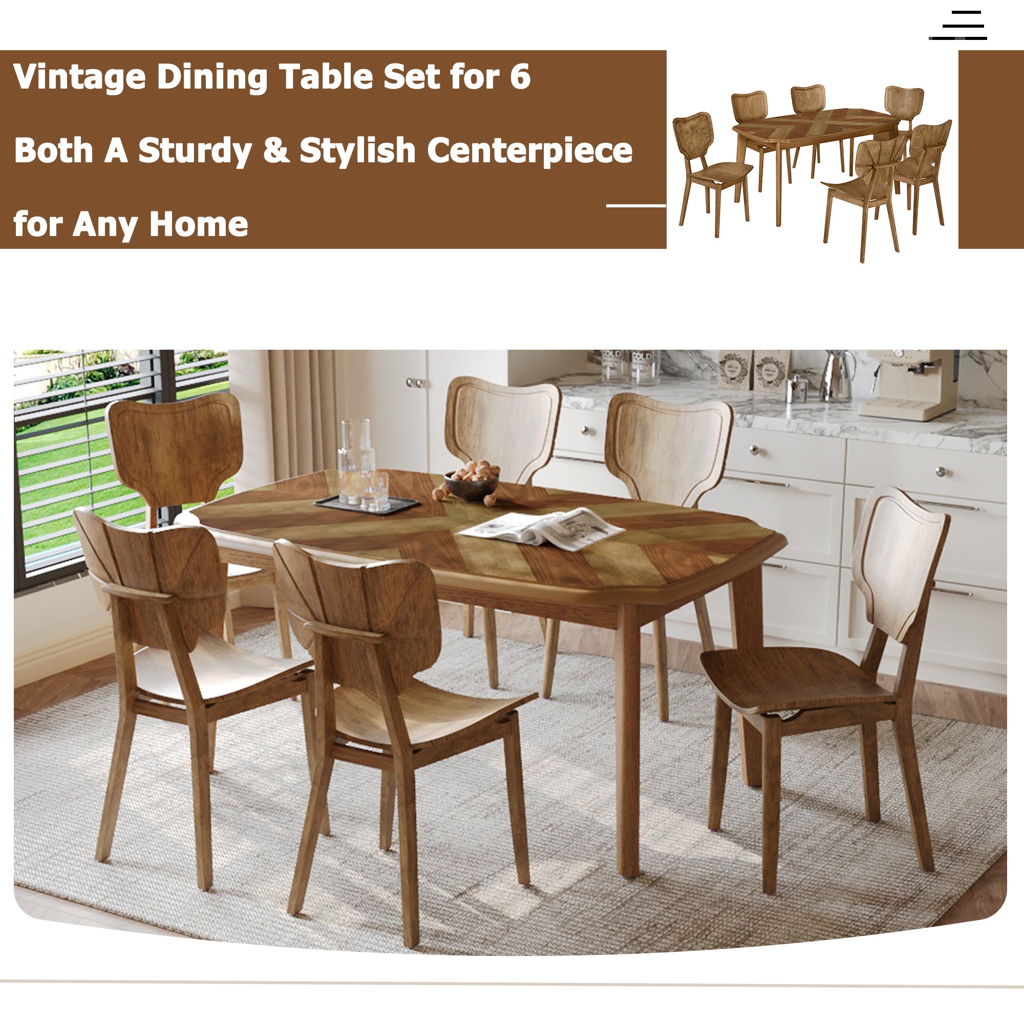 Vintage 7-Pc Dining Set, Brown