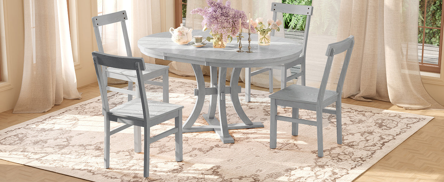 5-Piece Rustic Round Dining Set - Gray