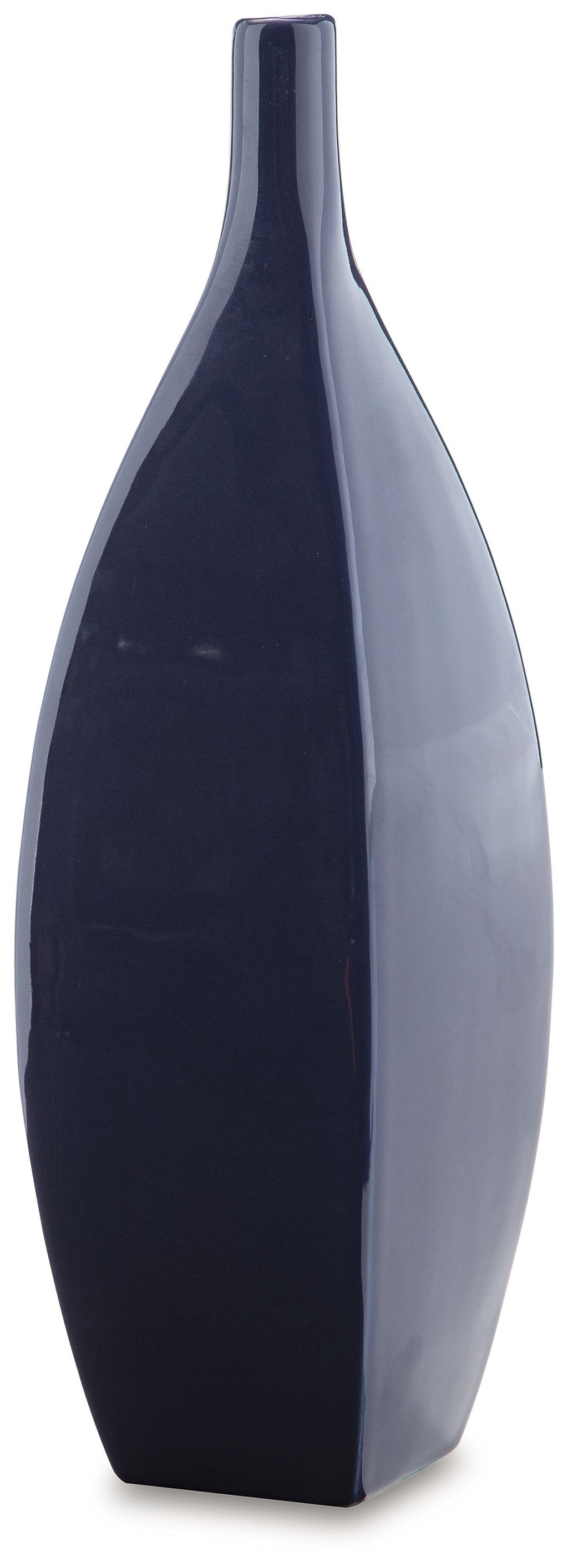 Tall blue ceramic vase with glossy gradient finish and slim neck