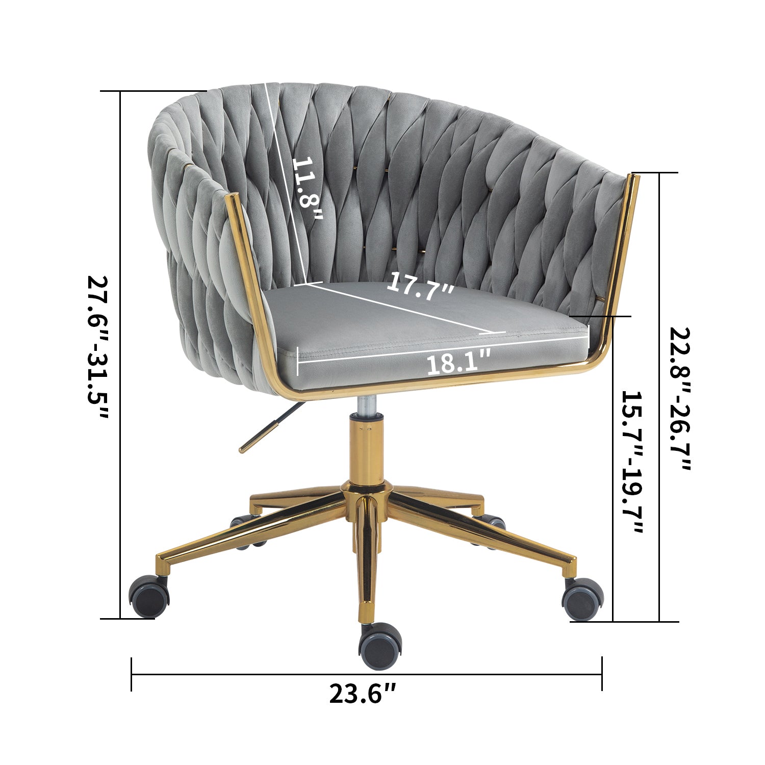 Modern Hand-Woven Office Chair with Wheels- Gray