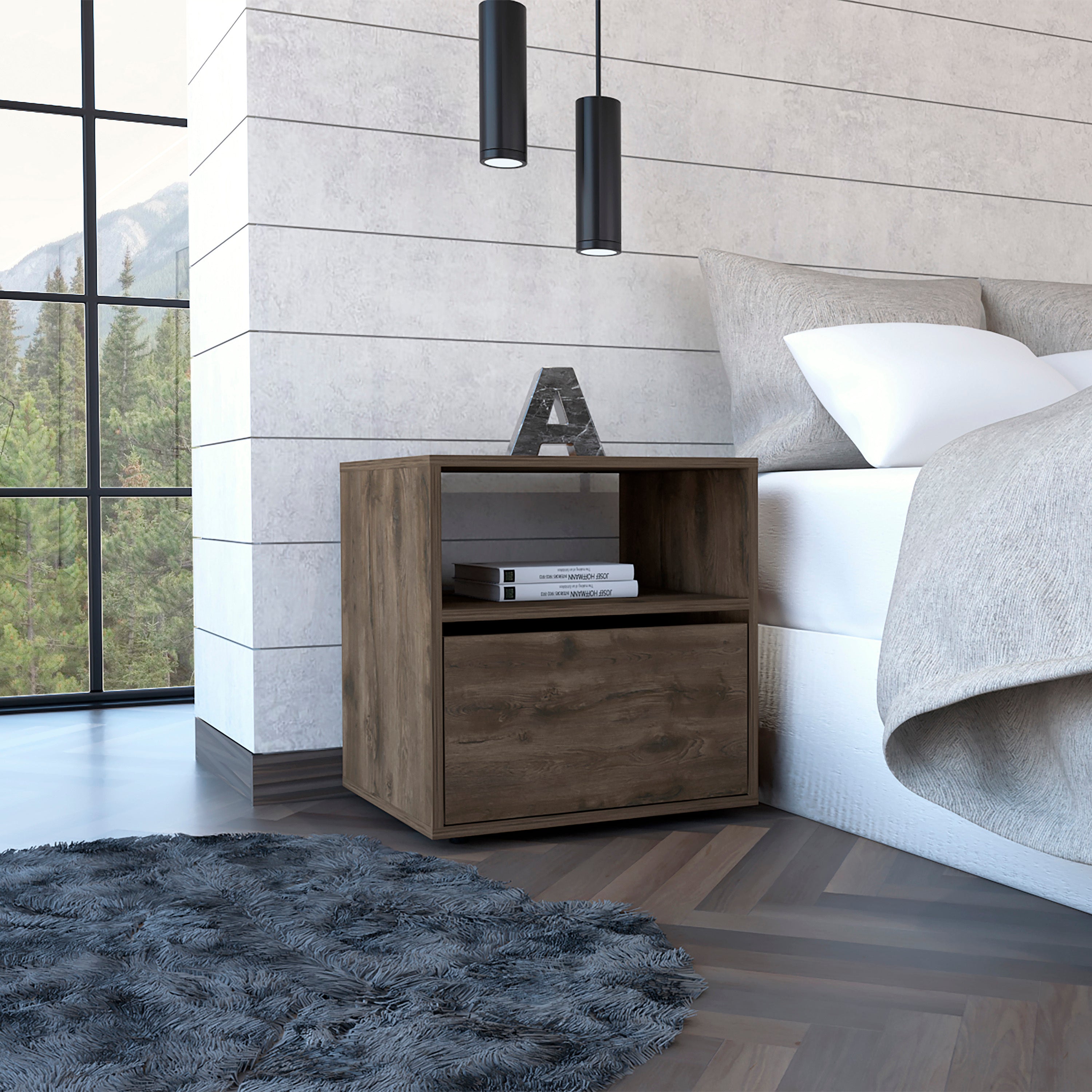 Galanto Nightstand - 2-Tier Storage, Dark Brown/Black
