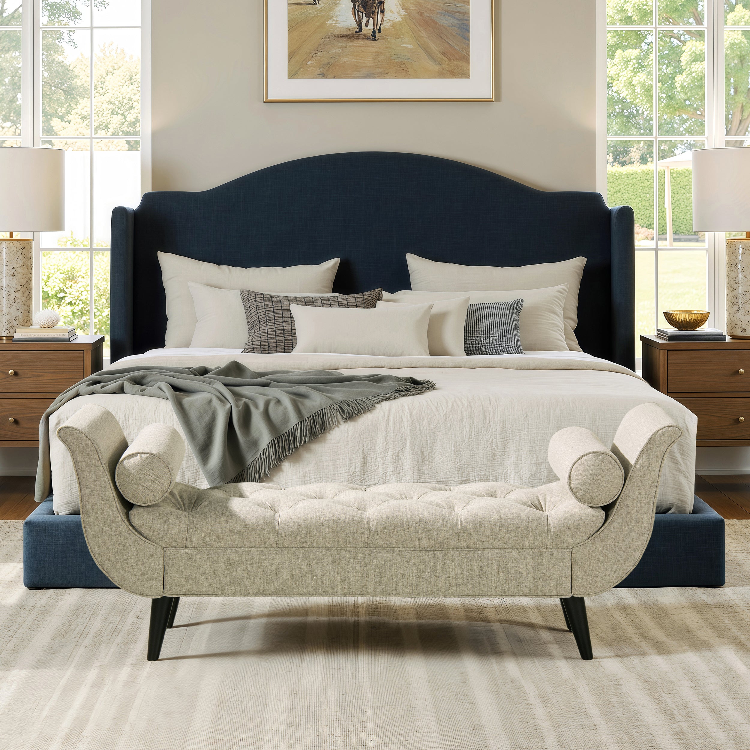 Alma Tufted Flared Arm Entryway Bench Taupe Polyester Seating