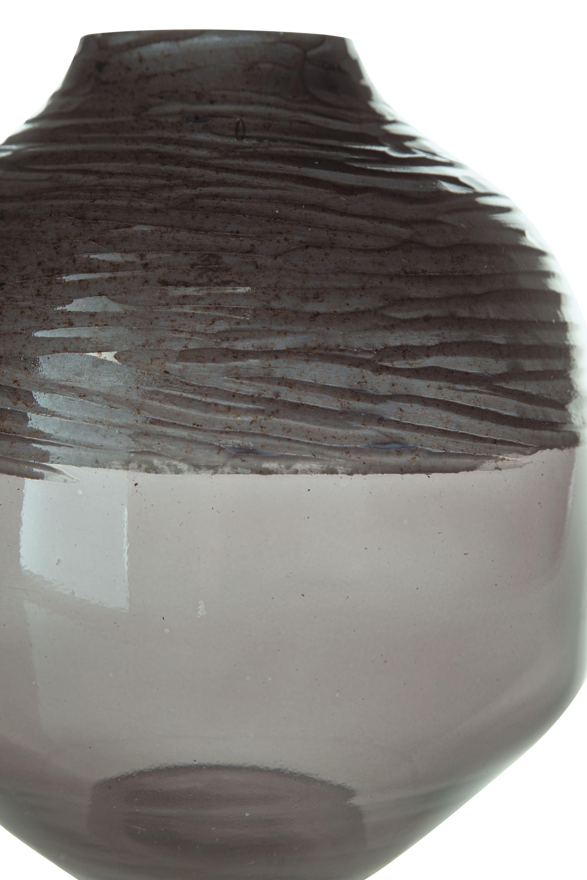 Harpwick dark gray glass vase close-up showing ribbed pattern