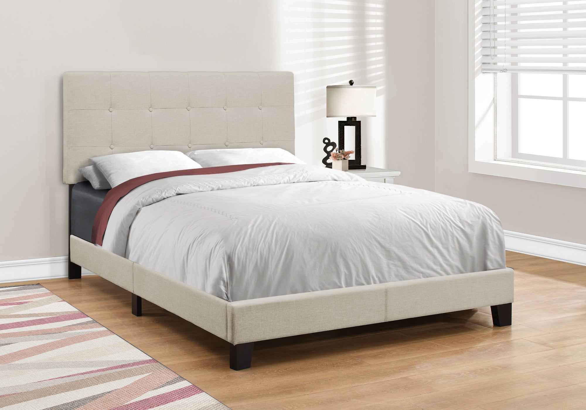 Full Upholstered Bed Beige Linen Look Transitional Bedroom