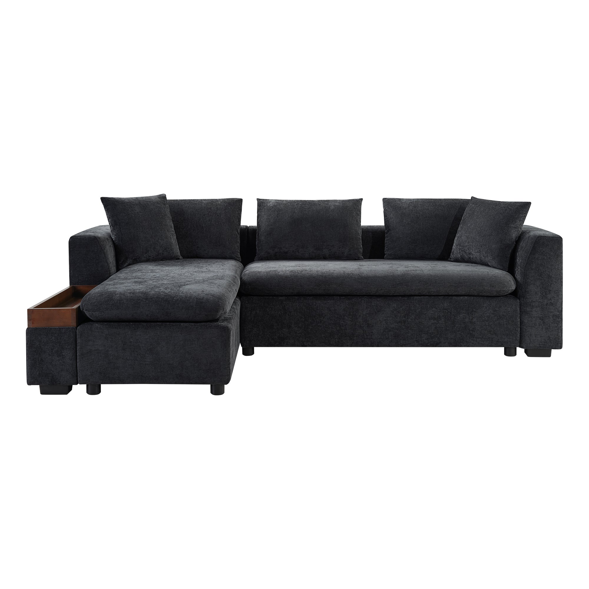Modern Black Chenille L-Shaped Sectional Sofa with Storage