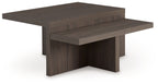 Brown occasional table set with two rectangular tables and flat block legs