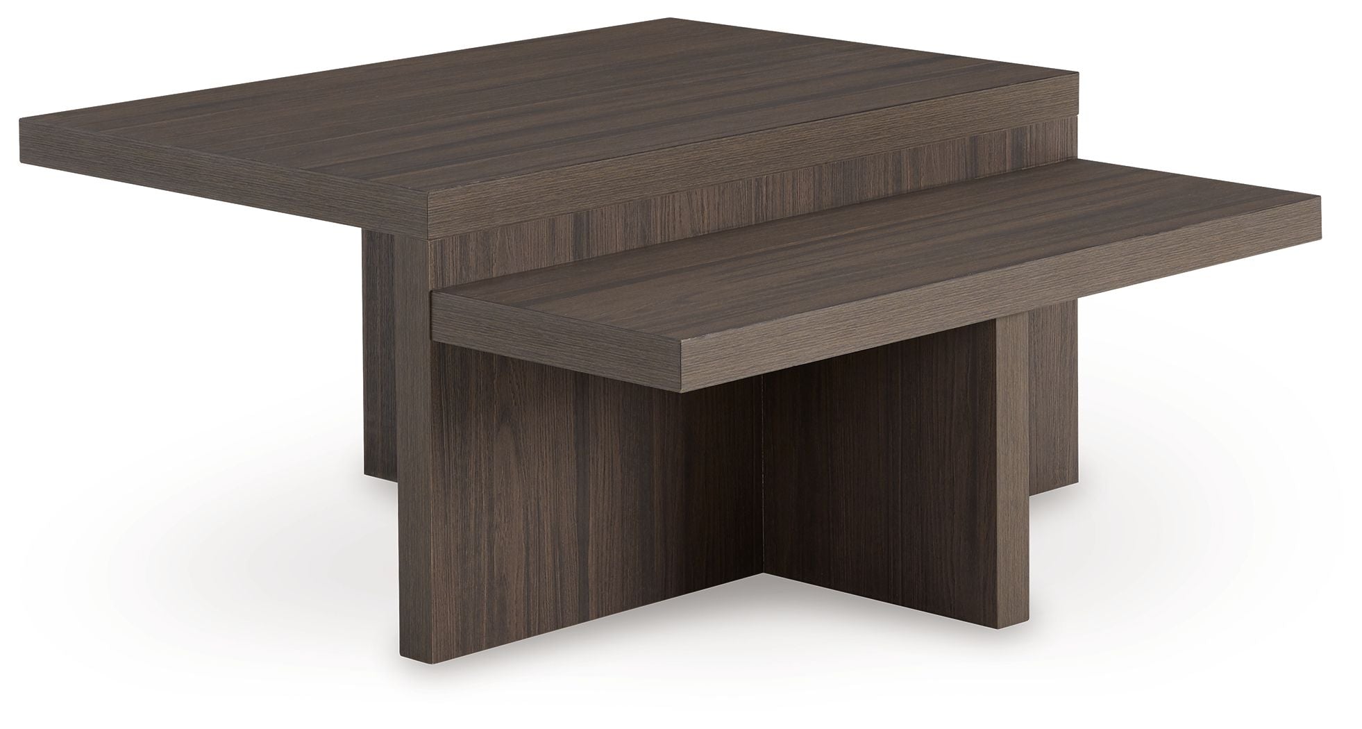 Brown occasional table set with two rectangular tables and flat block legs