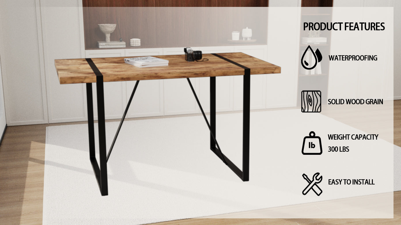 55" Dark Wood Dining Table & Chairs Set - 4 Pcs