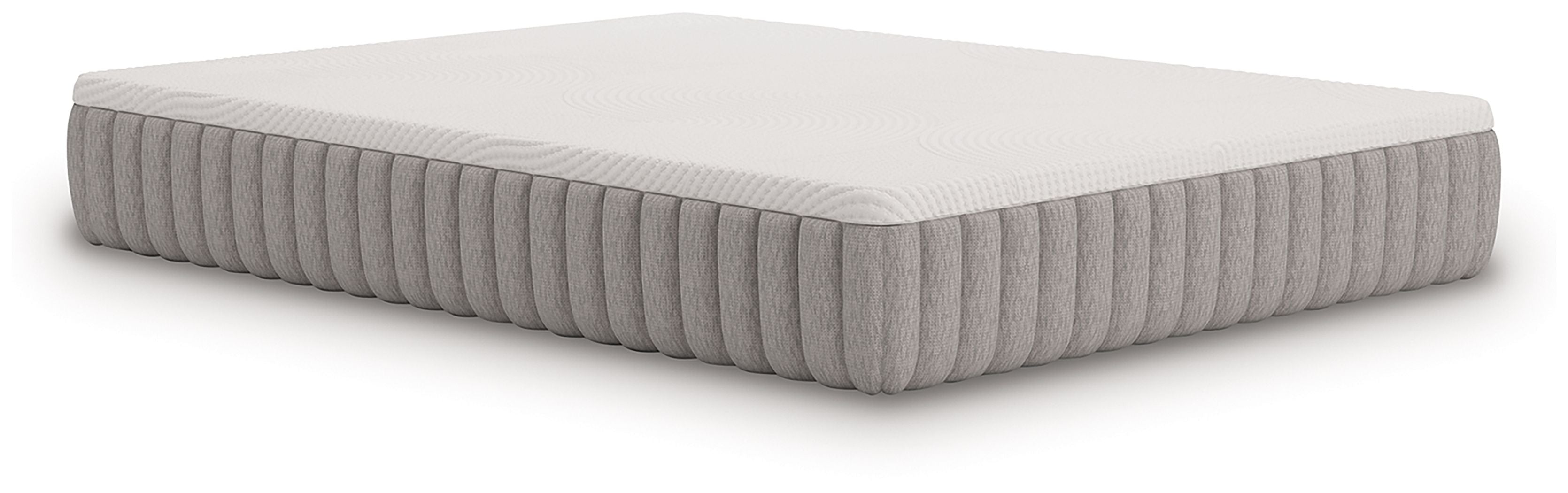 Firm white-top mattress with gray ribbed edge and base