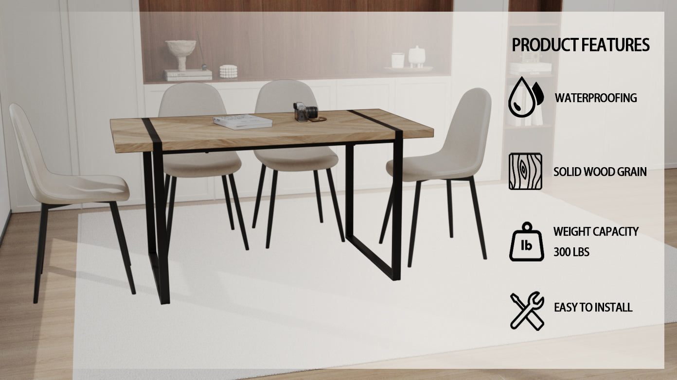 59" Modern Dining Table & 4 Suede Chairs Set